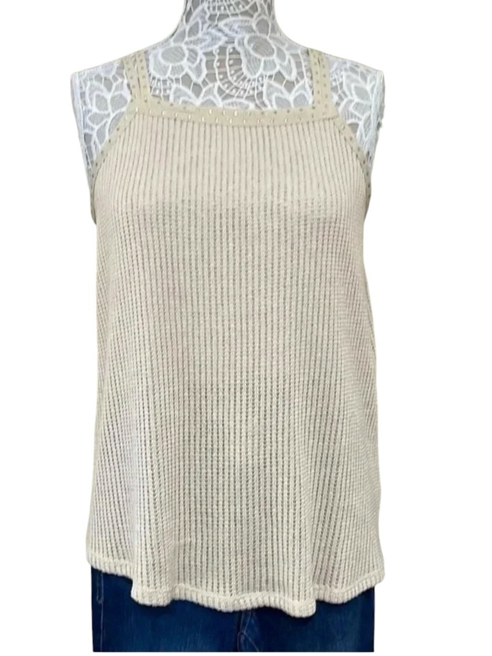 Cream knit top with gold studs